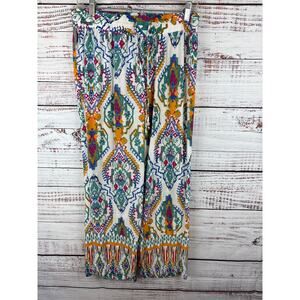 Womens Christian Siriano White Multi Boho Geometric Print Flowy Pull On Pants S